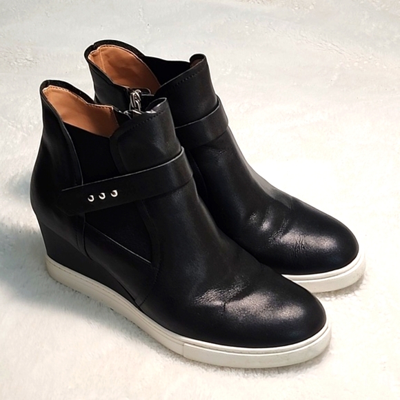 Paolo Shoes - Linea Paolo Freshton Leather Wedge Ankle Booties Boots Black Women’s Size 9 1/2